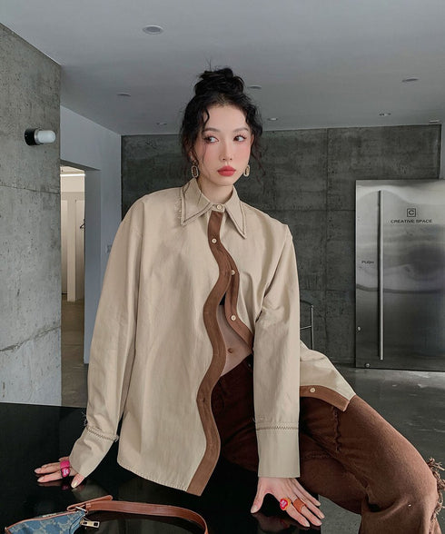 Wave Line Contrast Shirt